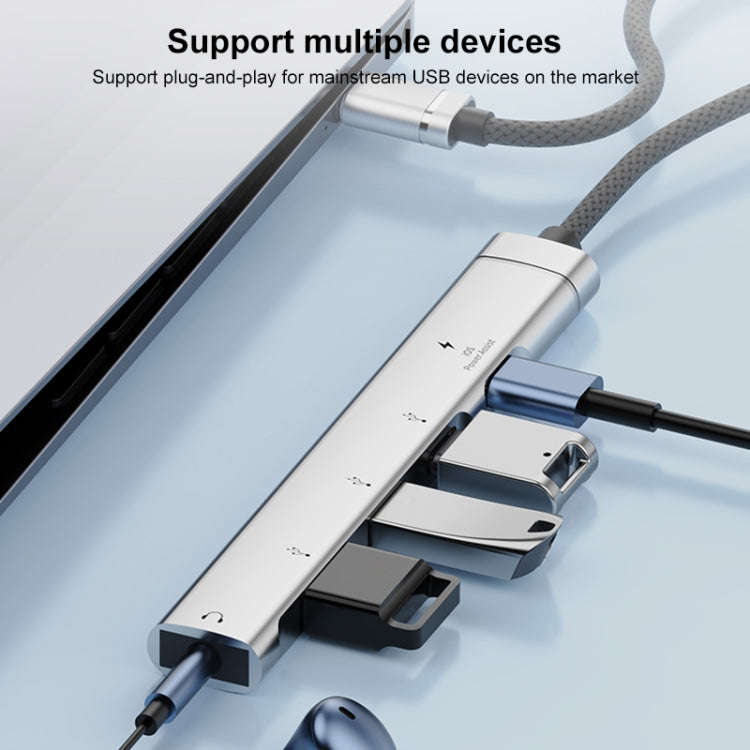 5 in 1 USB-C / Type-C Interface Multi-function HUB Adapter(Silver)
