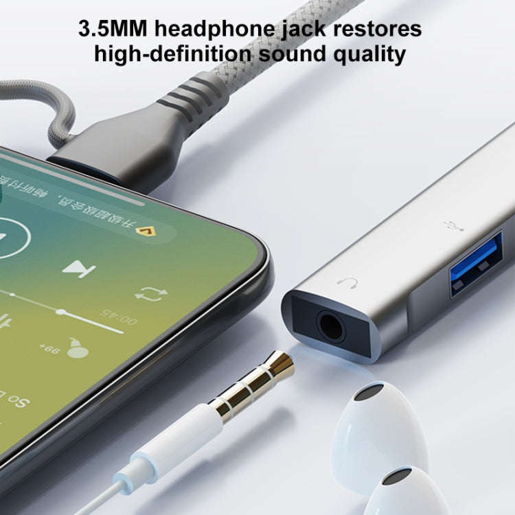 5 in 2 Multi-function HUB Adapter, Interface:USB-C / Type-C + 8 Pin(Silver)