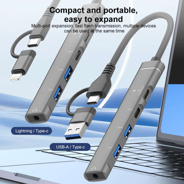 5 in 2 Multi-function HUB Adapter, Interface:USB-C / Type-C + 8 Pin(Silver)