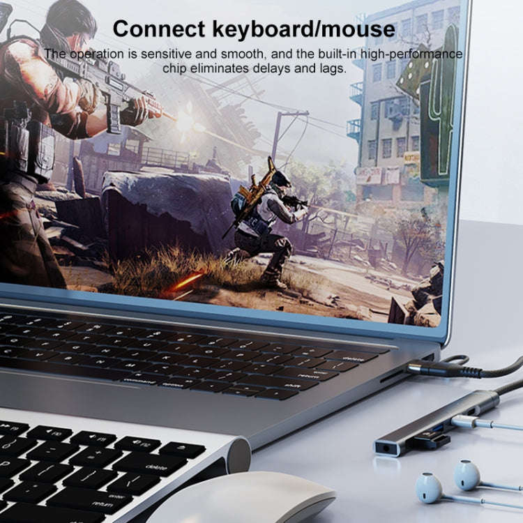 5 in 2 Multi-function HUB Adapter, Interface:USB-C / Type-C + 8 Pin(Silver)