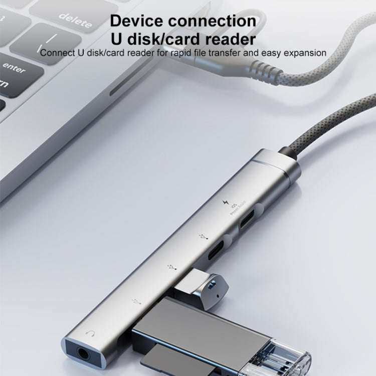 5 in 2 Multi-function HUB Adapter, Interface:USB-C / Type-C + 8 Pin(Silver)