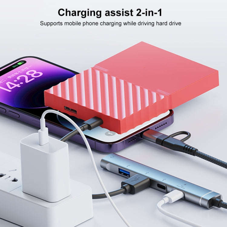 5 in 2 Multi-function HUB Adapter, Interface:USB-C / Type-C + 8 Pin(Silver)
