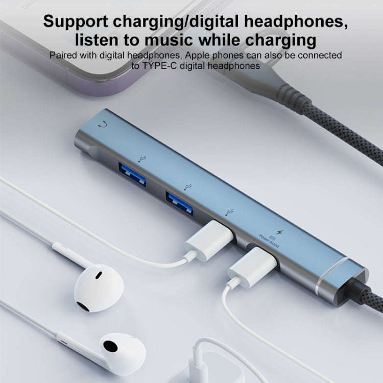 5 in 2 Multi-function HUB Adapter, Interface:USB-C / Type-C + 8 Pin(Silver)