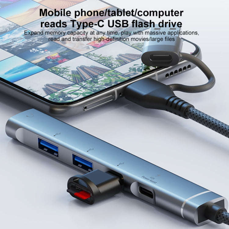 5 in 2 Multi-function HUB Adapter, Interface:USB-C / Type-C + 8 Pin(Grey)