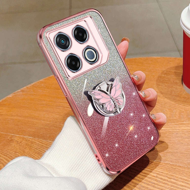 For Infinix GT 20 Pro Plated Gradient Glitter Butterfly Holder TPU Phone Case(Pink)