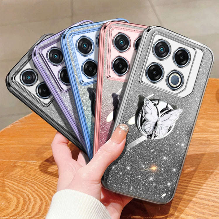 For Infinix GT 20 Pro Plated Gradient Glitter Butterfly Holder TPU Phone Case(Silver)