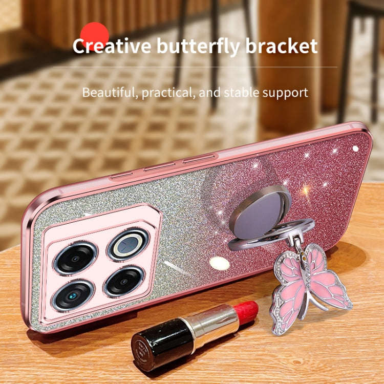 For Infinix GT 20 Pro Plated Gradient Glitter Butterfly Holder TPU Phone Case(Black)