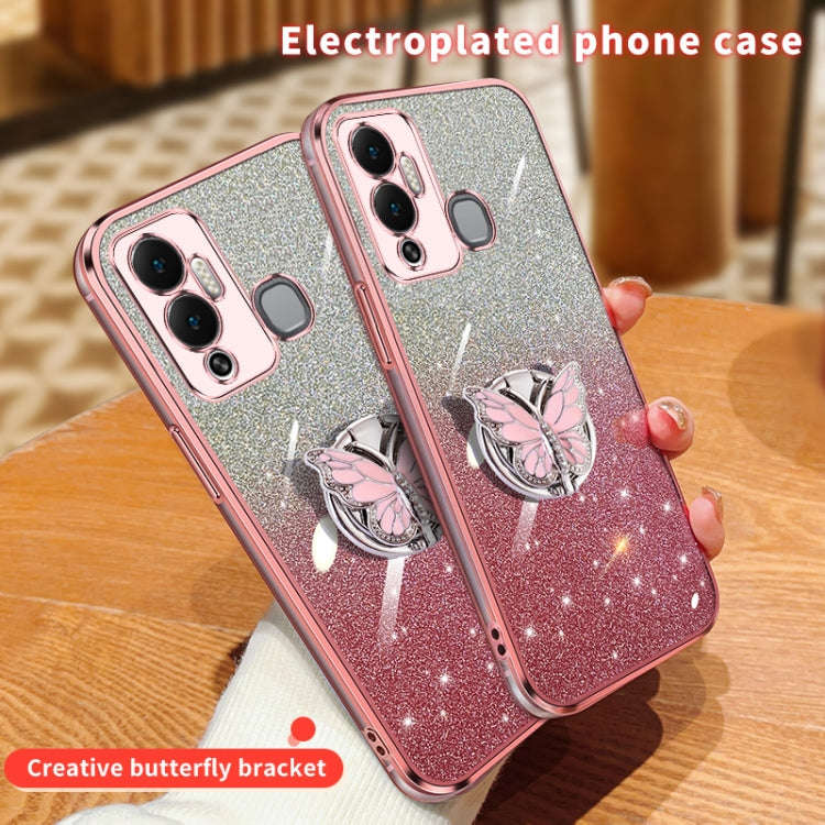 For Infinix Hot 12 Play Plated Gradient Glitter Butterfly Holder TPU Phone Case(Silver)