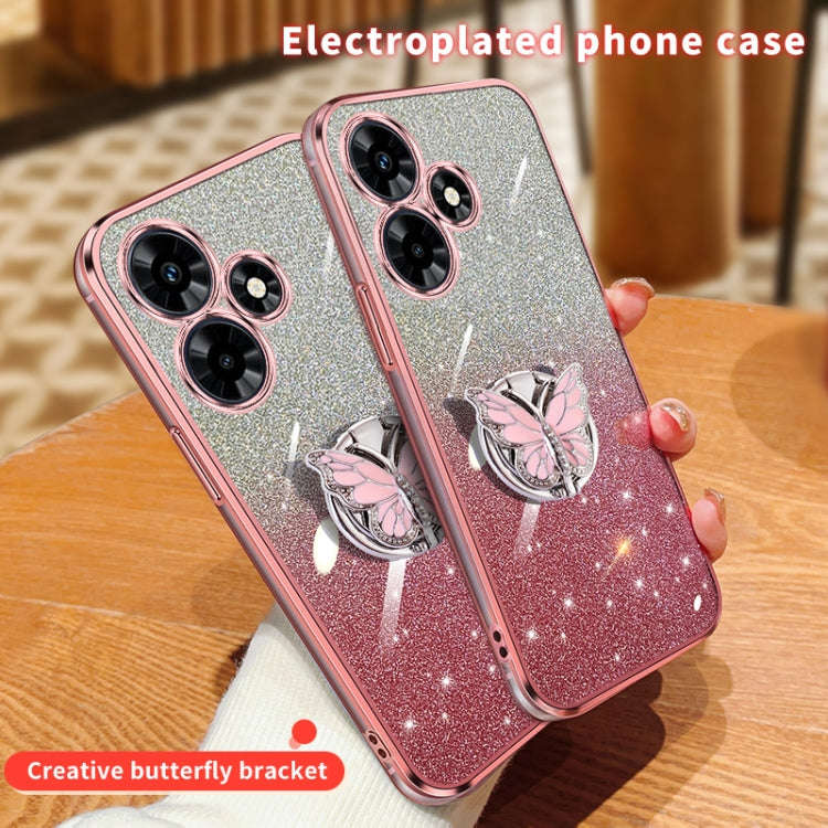 For Infinix Hot 30 Plated Gradient Glitter Butterfly Holder TPU Phone Case(Purple)