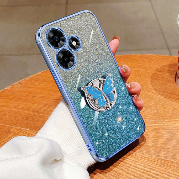 For Infinix Hot 30 Plated Gradient Glitter Butterfly Holder TPU Phone Case(Sierra Blue)