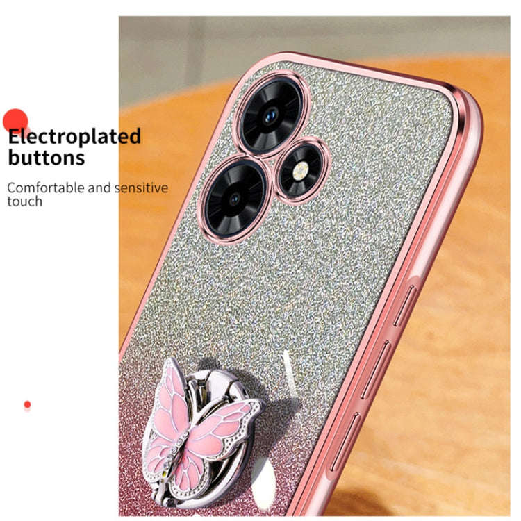 For Infinix Hot 30 Plated Gradient Glitter Butterfly Holder TPU Phone Case(Black)
