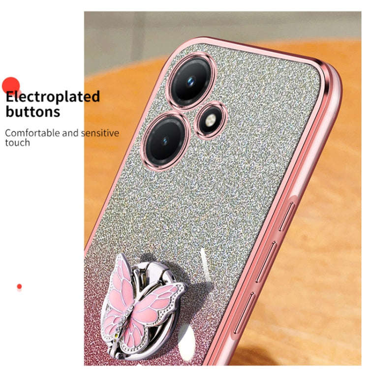 For Infinix Hot 30i Plated Gradient Glitter Butterfly Holder TPU Phone Case(Silver)