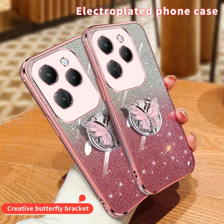 For Infinix Hot 40 Plated Gradient Glitter Butterfly Holder TPU Phone Case(Silver)