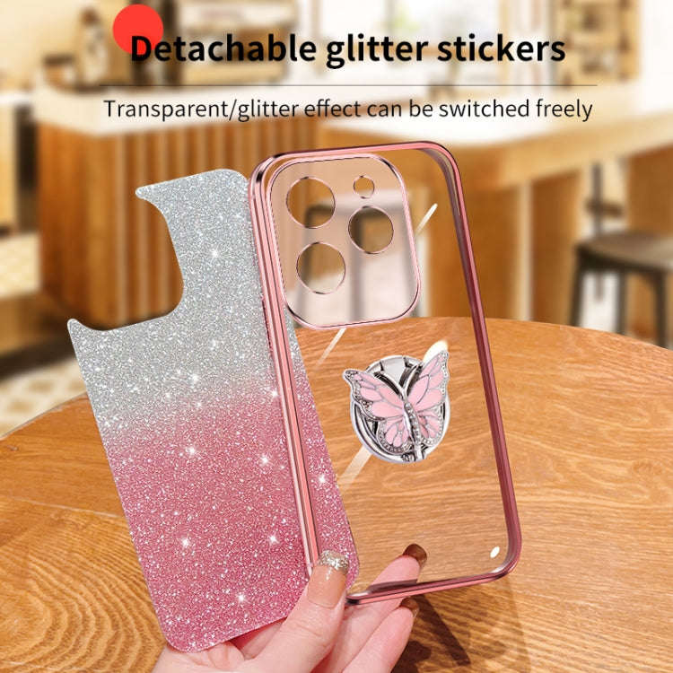 For Infinix Hot 40 Plated Gradient Glitter Butterfly Holder TPU Phone Case(Silver)
