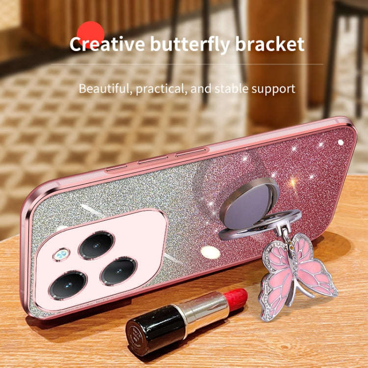 For Infinix Hot 40 Plated Gradient Glitter Butterfly Holder TPU Phone Case(Silver)