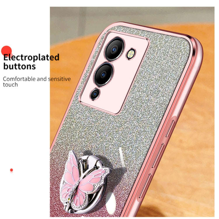 For Infinix Note 12 G96 Plated Gradient Glitter Butterfly Holder TPU Phone Case(Black)