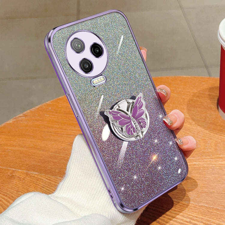 For Infinix Note 12 Pro 4G Plated Gradient Glitter Butterfly Holder TPU Phone Case(Purple)