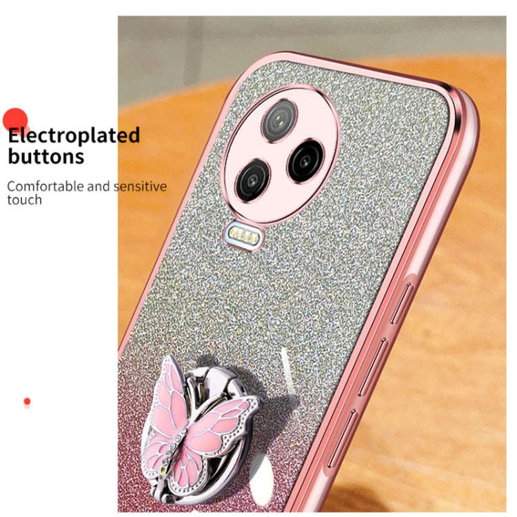 For Infinix Note 12 Pro 4G Plated Gradient Glitter Butterfly Holder TPU Phone Case(Silver)