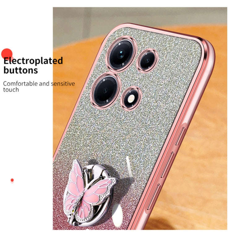 For Infinix Note 30 Plated Gradient Glitter Butterfly Holder TPU Phone Case(Pink)