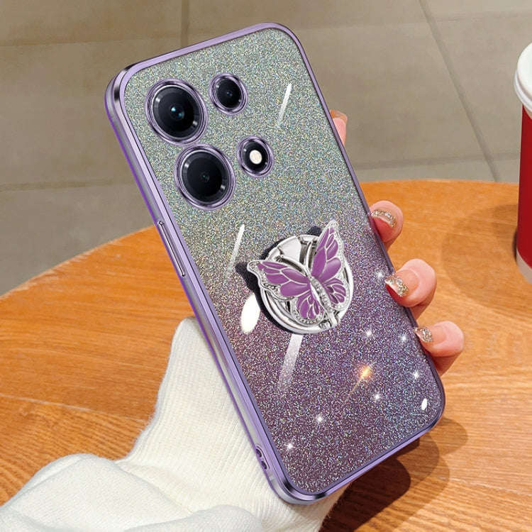 For Infinix Note 30 Plated Gradient Glitter Butterfly Holder TPU Phone Case(Purple)