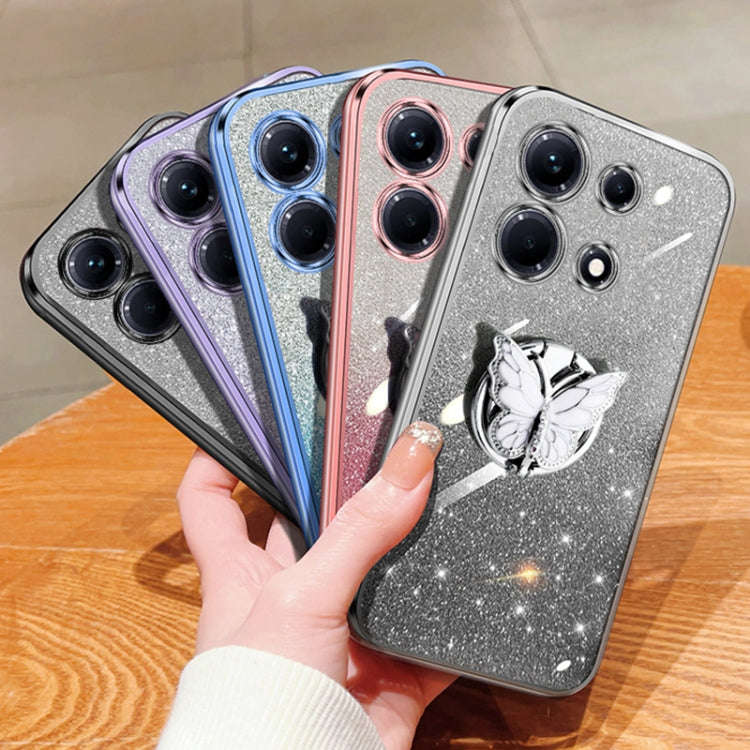 For Infinix Note 30 Plated Gradient Glitter Butterfly Holder TPU Phone Case(Silver)