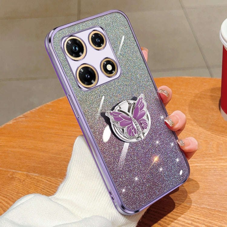 For Infinix Note 30 Pro Plated Gradient Glitter Butterfly Holder TPU Phone Case(Purple)