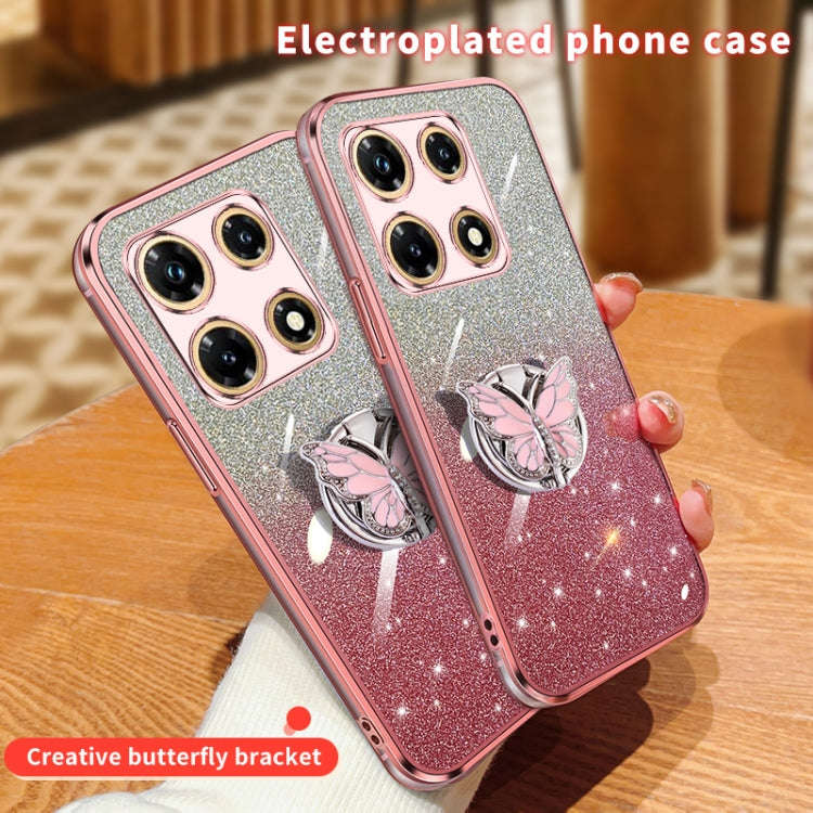 For Infinix Note 30 Pro Plated Gradient Glitter Butterfly Holder TPU Phone Case(Silver)