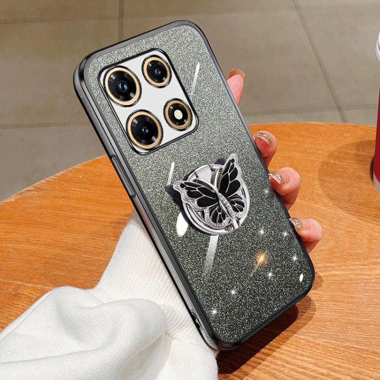 For Infinix Note 30 Pro Plated Gradient Glitter Butterfly Holder TPU Phone Case(Black)