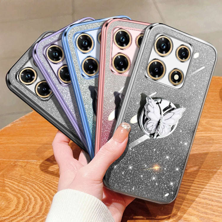 For Infinix Note 30 Pro Plated Gradient Glitter Butterfly Holder TPU Phone Case(Black)