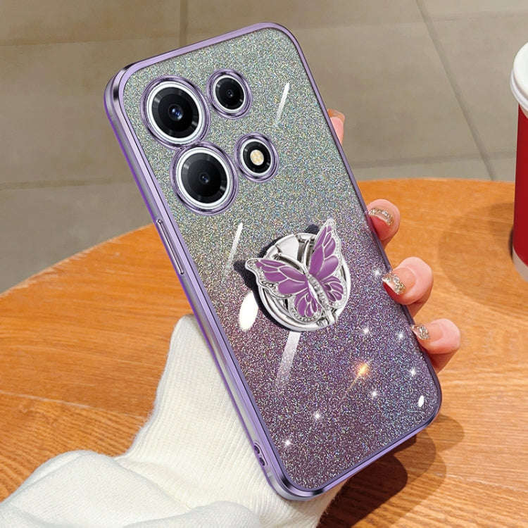 For Infinix Note 30 VIP Plated Gradient Glitter Butterfly Holder TPU Phone Case(Purple)