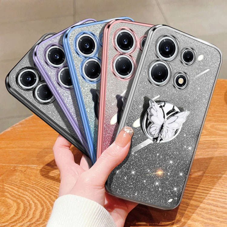 For Infinix Note 30 VIP Plated Gradient Glitter Butterfly Holder TPU Phone Case(Sierra Blue)