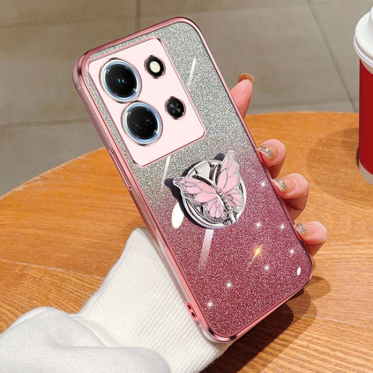 For Infinix Note 30 5G Plated Gradient Glitter Butterfly Holder TPU Phone Case(Pink)