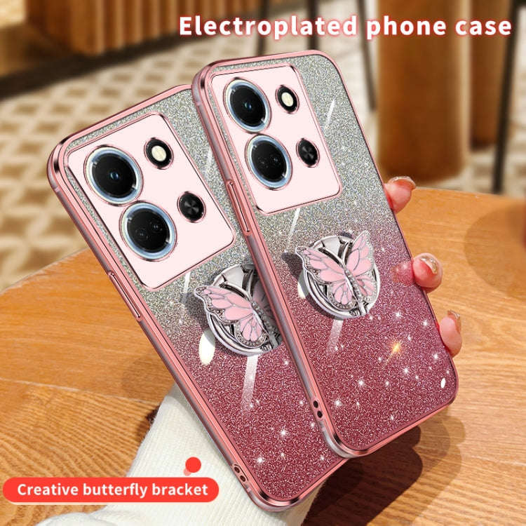 For Infinix Note 30 5G Plated Gradient Glitter Butterfly Holder TPU Phone Case(Pink)