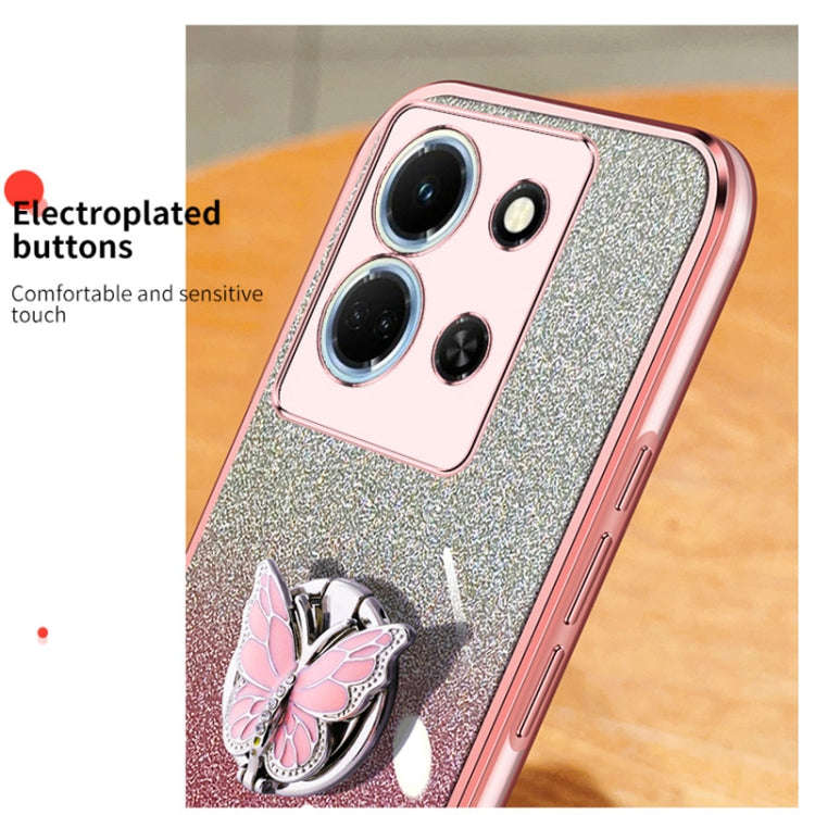 For Infinix Note 30 5G Plated Gradient Glitter Butterfly Holder TPU Phone Case(Pink)