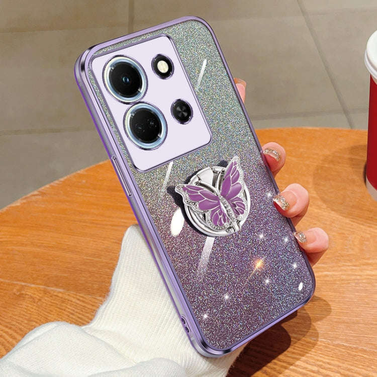 For Infinix Note 30 5G Plated Gradient Glitter Butterfly Holder TPU Phone Case(Purple)