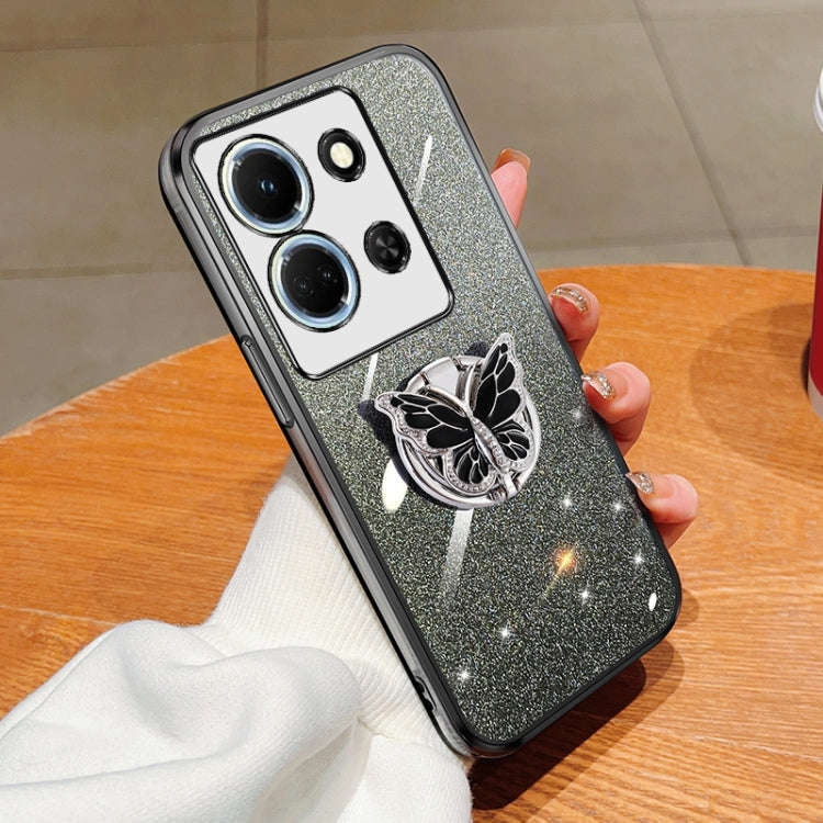 For Infinix Note 30 5G Plated Gradient Glitter Butterfly Holder TPU Phone Case(Black)