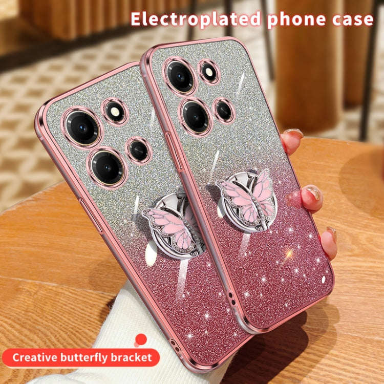 For Infinix Note 30i Plated Gradient Glitter Butterfly Holder TPU Phone Case(Pink)