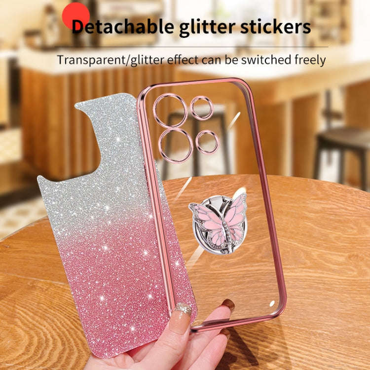 For Infinix Note 30i Plated Gradient Glitter Butterfly Holder TPU Phone Case(Pink)