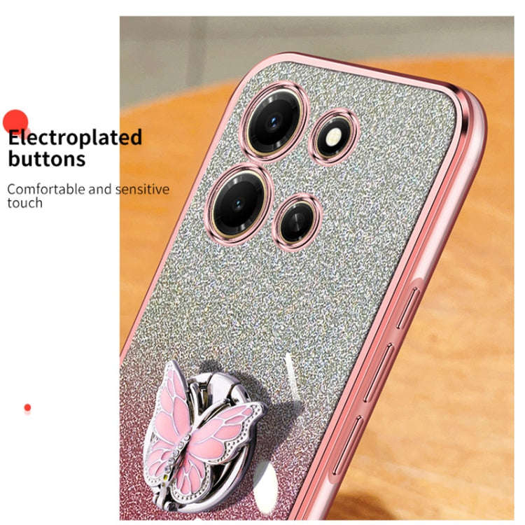 For Infinix Note 30i Plated Gradient Glitter Butterfly Holder TPU Phone Case(Pink)