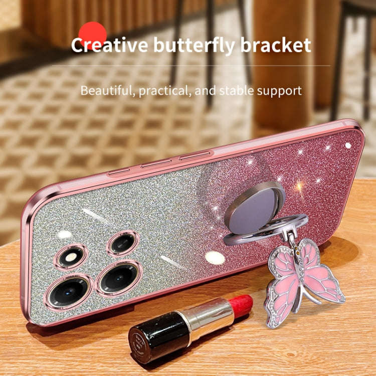For Infinix Note 30i Plated Gradient Glitter Butterfly Holder TPU Phone Case(Purple)
