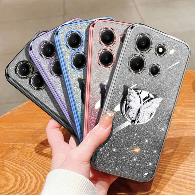 For Infinix Note 30i Plated Gradient Glitter Butterfly Holder TPU Phone Case(Silver)