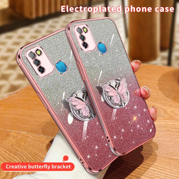 For Infinix Smart 5 Plated Gradient Glitter Butterfly Holder TPU Phone Case(Black)