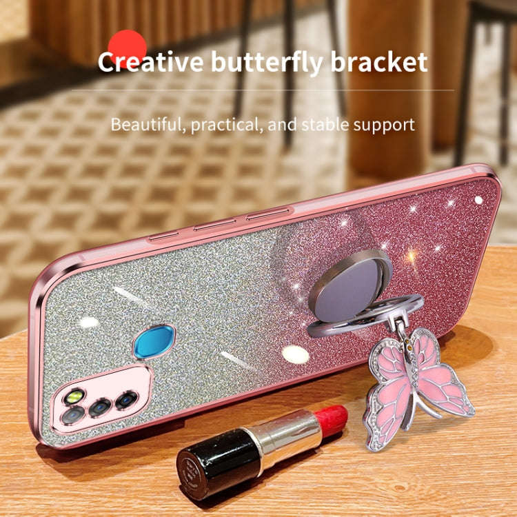 For Infinix Smart 5 Plated Gradient Glitter Butterfly Holder TPU Phone Case(Black)