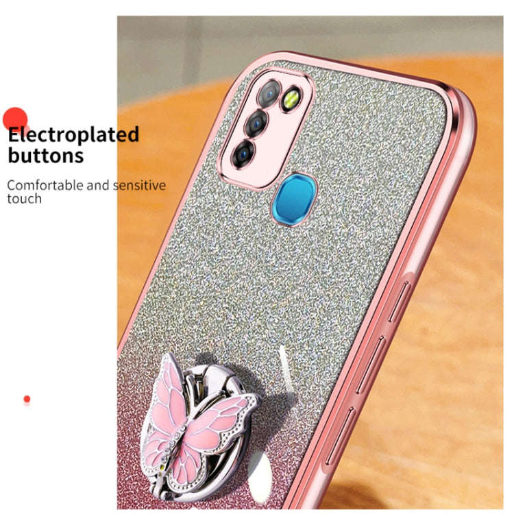 For Infinix Smart 5 Plated Gradient Glitter Butterfly Holder TPU Phone Case(Black)