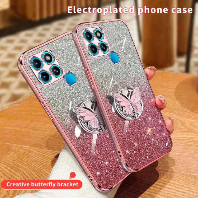 For Infinix Smart 6 Plated Gradient Glitter Butterfly Holder TPU Phone Case(Purple)