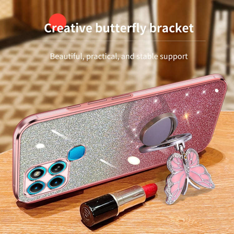 For Infinix Smart 6 Plated Gradient Glitter Butterfly Holder TPU Phone Case(Purple)