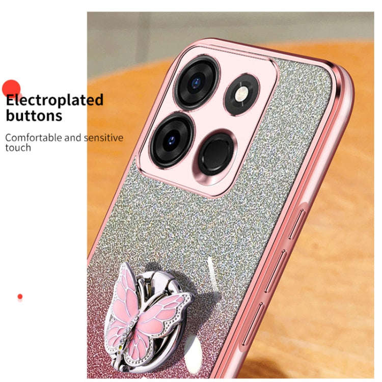 For Infinix Smart 7 Plated Gradient Glitter Butterfly Holder TPU Phone Case(Pink)
