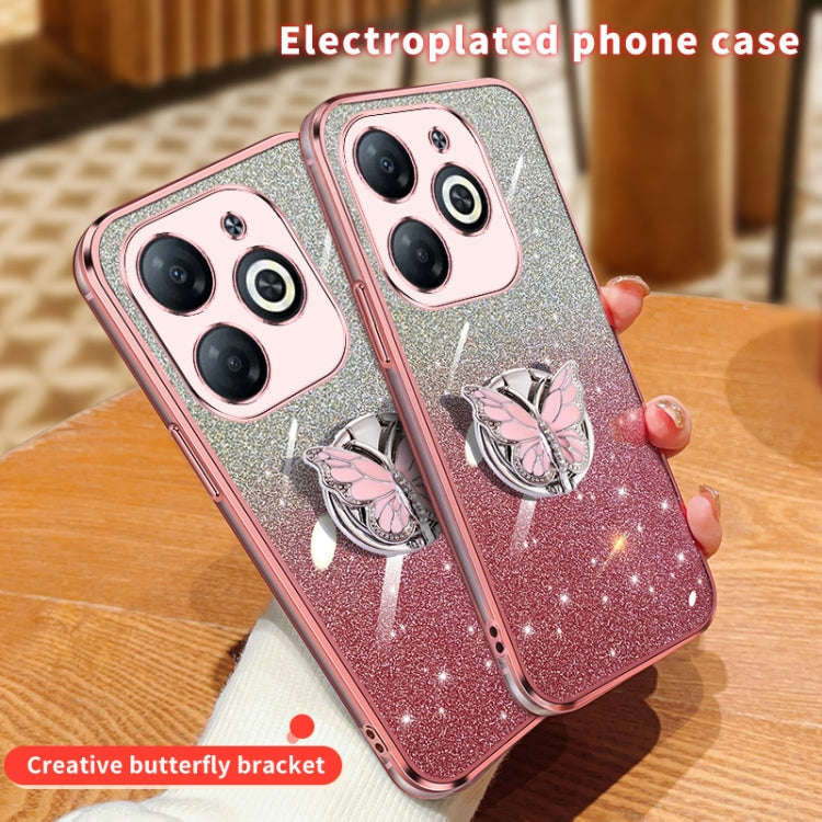For Infinix Smart 8 Plated Gradient Glitter Butterfly Holder TPU Phone Case(Purple)