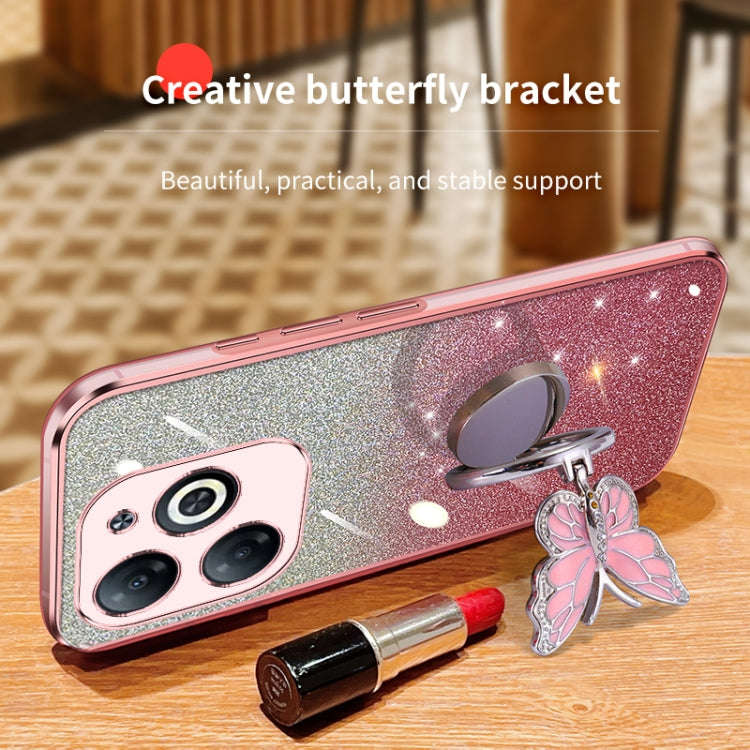 For Infinix Smart 8 Plated Gradient Glitter Butterfly Holder TPU Phone Case(Purple)