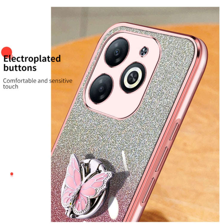 For Infinix Smart 8 Plated Gradient Glitter Butterfly Holder TPU Phone Case(Silver)
